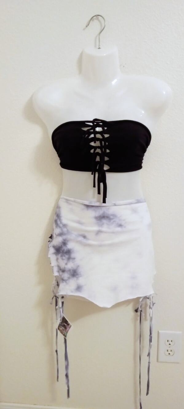 Upcycled Custom Cut & Tied Slit Weave Festival Rave Spin Wear Outfit Skirt & Top